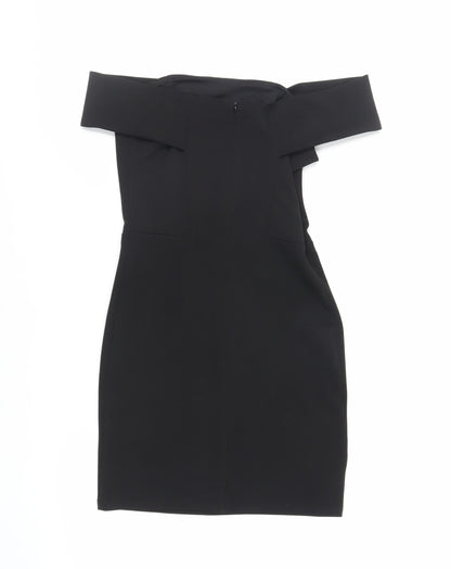New Look Womens Black Polyester Mini Size 10 Off the Shoulder Zip