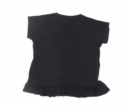 EWM Womens Black Cotton Basic T-Shirt Size 14 Round Neck - Embroidered