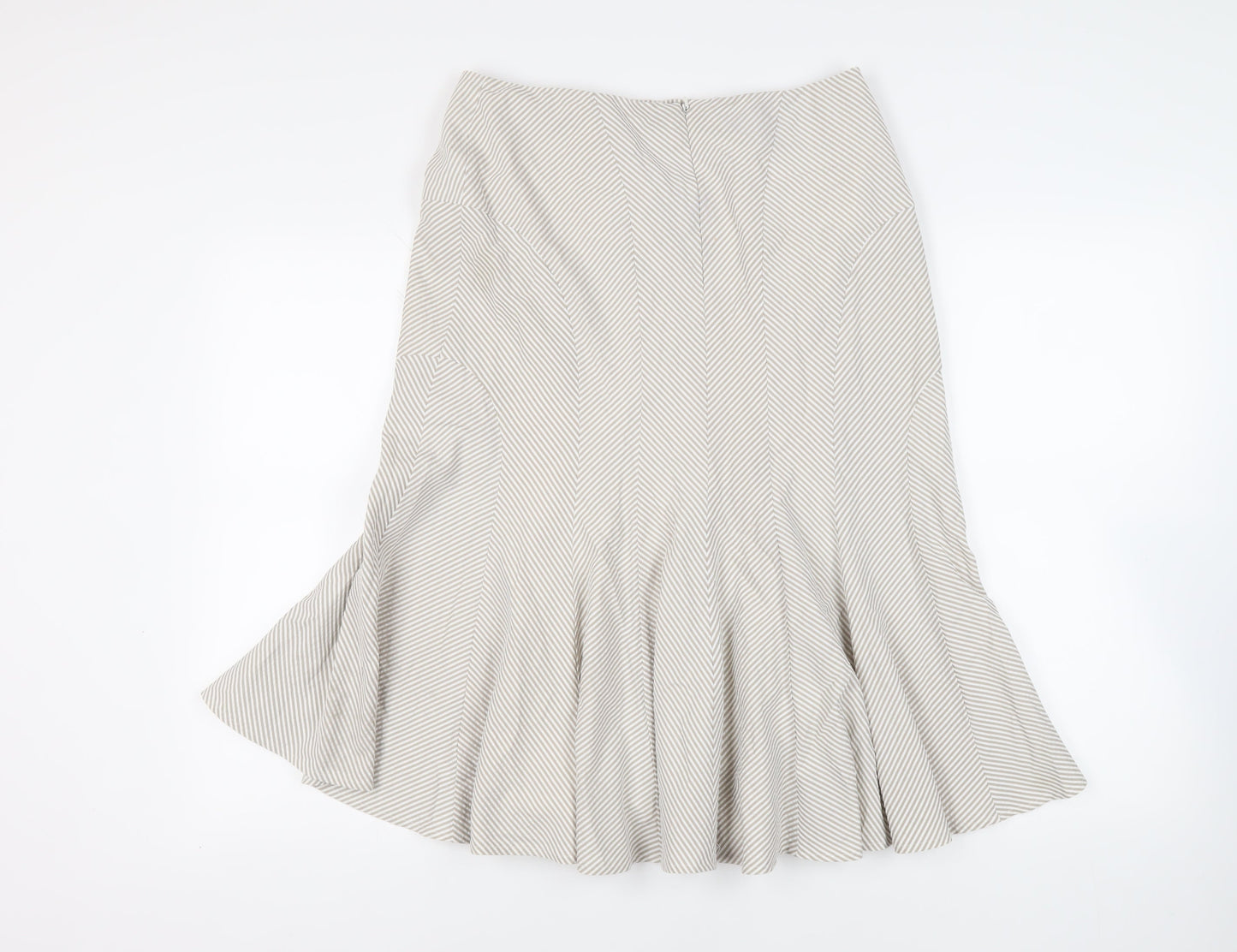 Kaliko Womens Beige Striped Cotton Flare Skirt Size 12 Zip