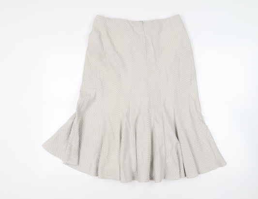 Kaliko Womens Beige Striped Cotton Flare Skirt Size 12 Zip