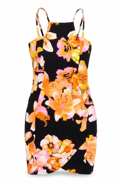 New Look Womens Black Floral Polyester Bodycon Size 10 Square Neck Pullover