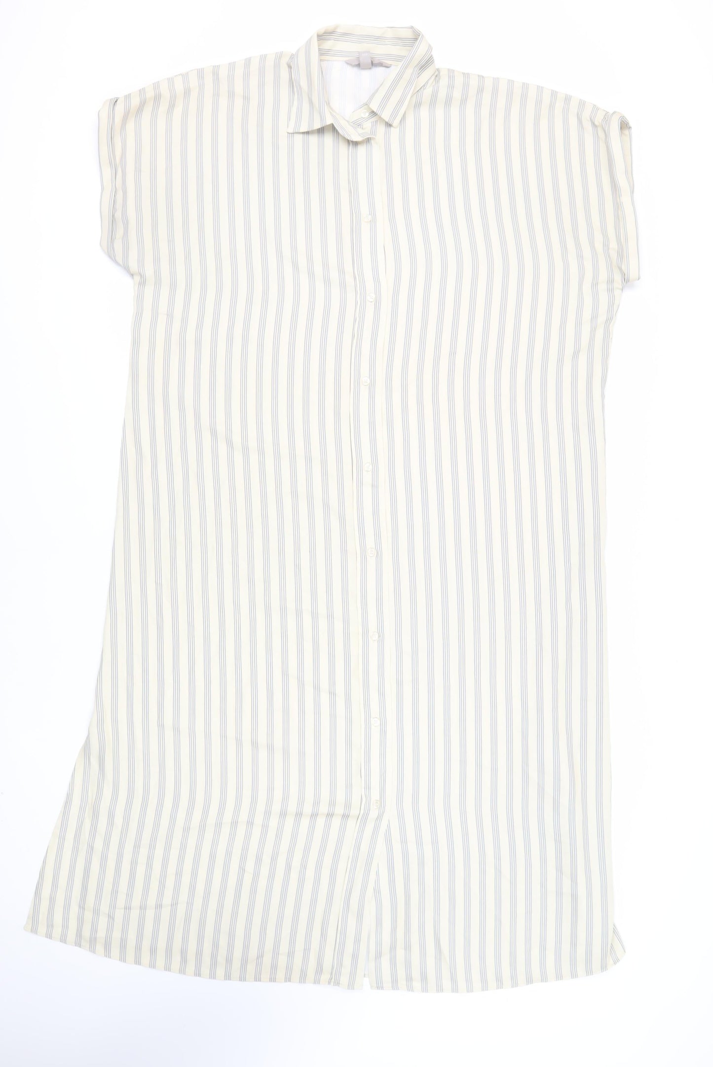 H&M Womens Beige Striped Polyester Shirt Dress Size L Collared Button