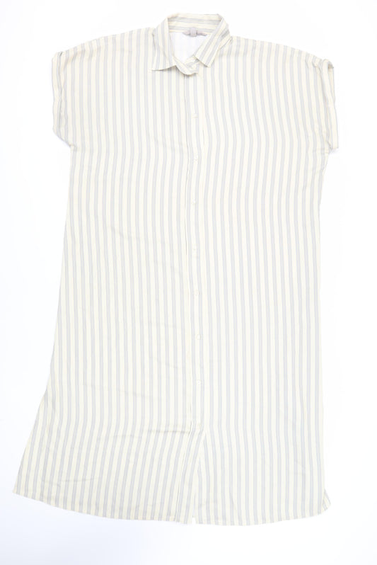 H&M Womens Beige Striped Polyester Shirt Dress Size L Collared Button