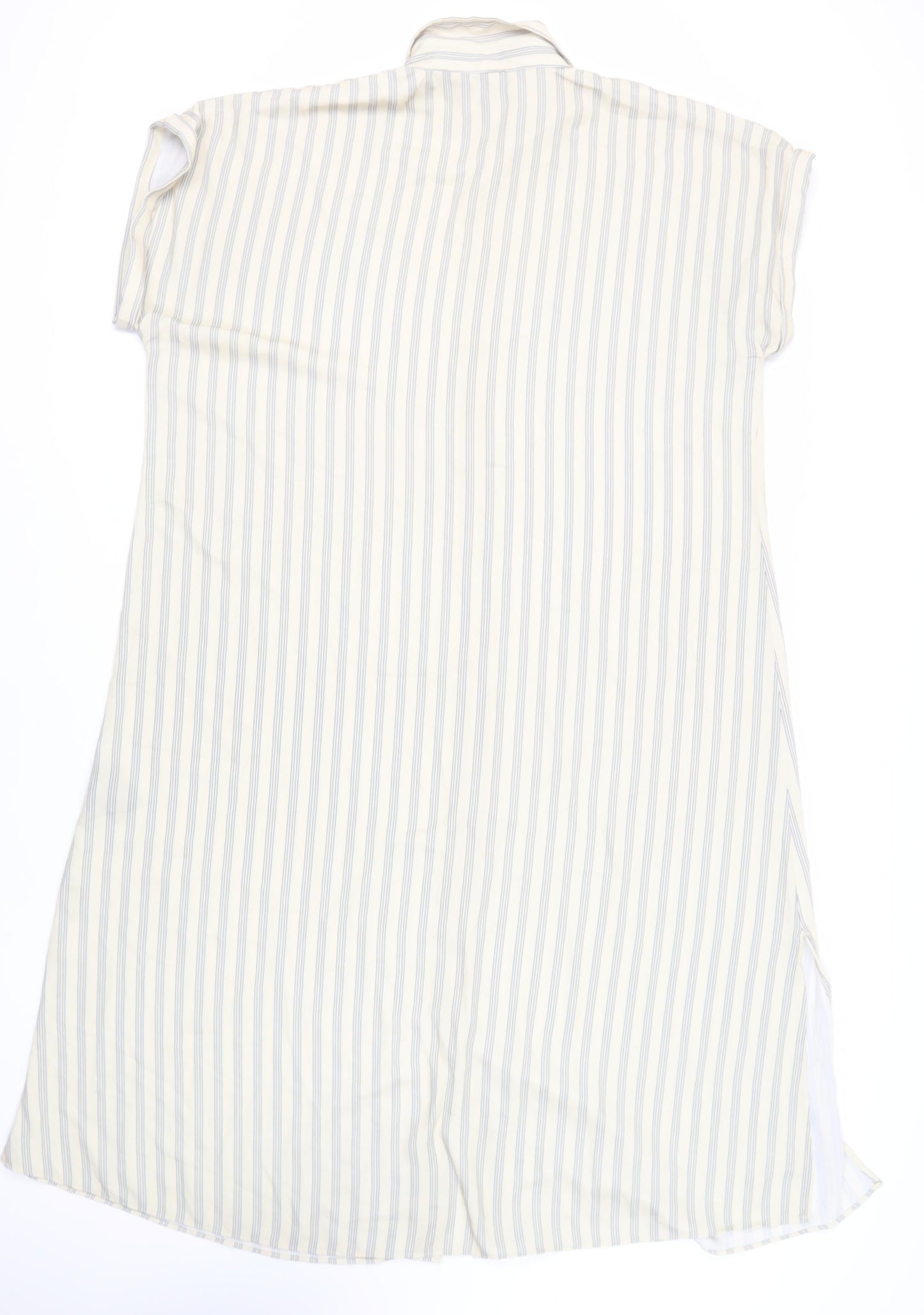 H&M Womens Beige Striped Polyester Shirt Dress Size L Collared Button