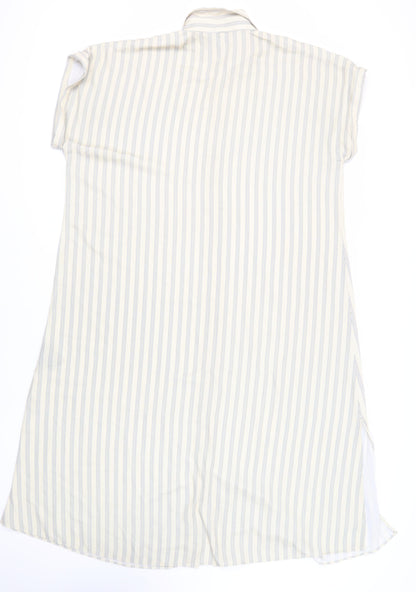 H&M Womens Beige Striped Polyester Shirt Dress Size L Collared Button