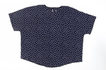 Just Gillian Womens Blue Polka Dot Polyester Basic Blouse Size 2XL Round Neck