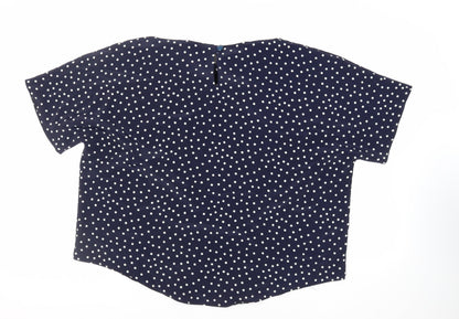 Just Gillian Womens Blue Polka Dot Polyester Basic Blouse Size 2XL Round Neck