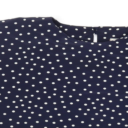 Just Gillian Womens Blue Polka Dot Polyester Basic Blouse Size 2XL Round Neck