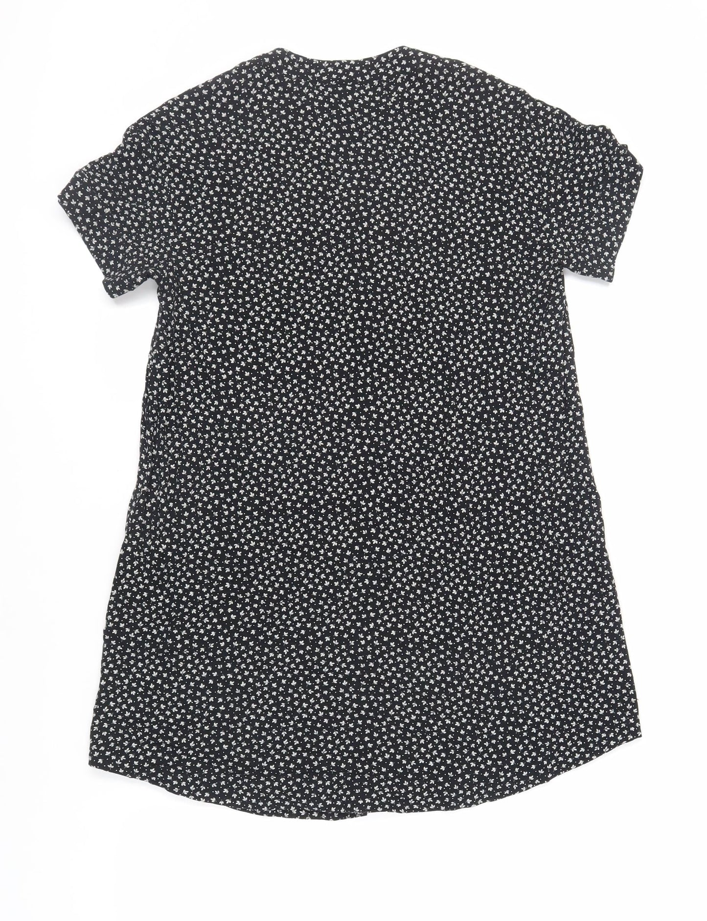 H&M Womens Black Floral Viscose A-Line Size 4 V-Neck Button
