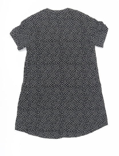 H&M Womens Black Floral Viscose A-Line Size 4 V-Neck Button