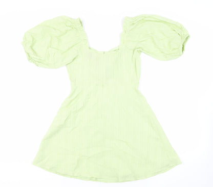 ASOS Womens Green Cotton Skater Dress Size 8 Square Neck Zip