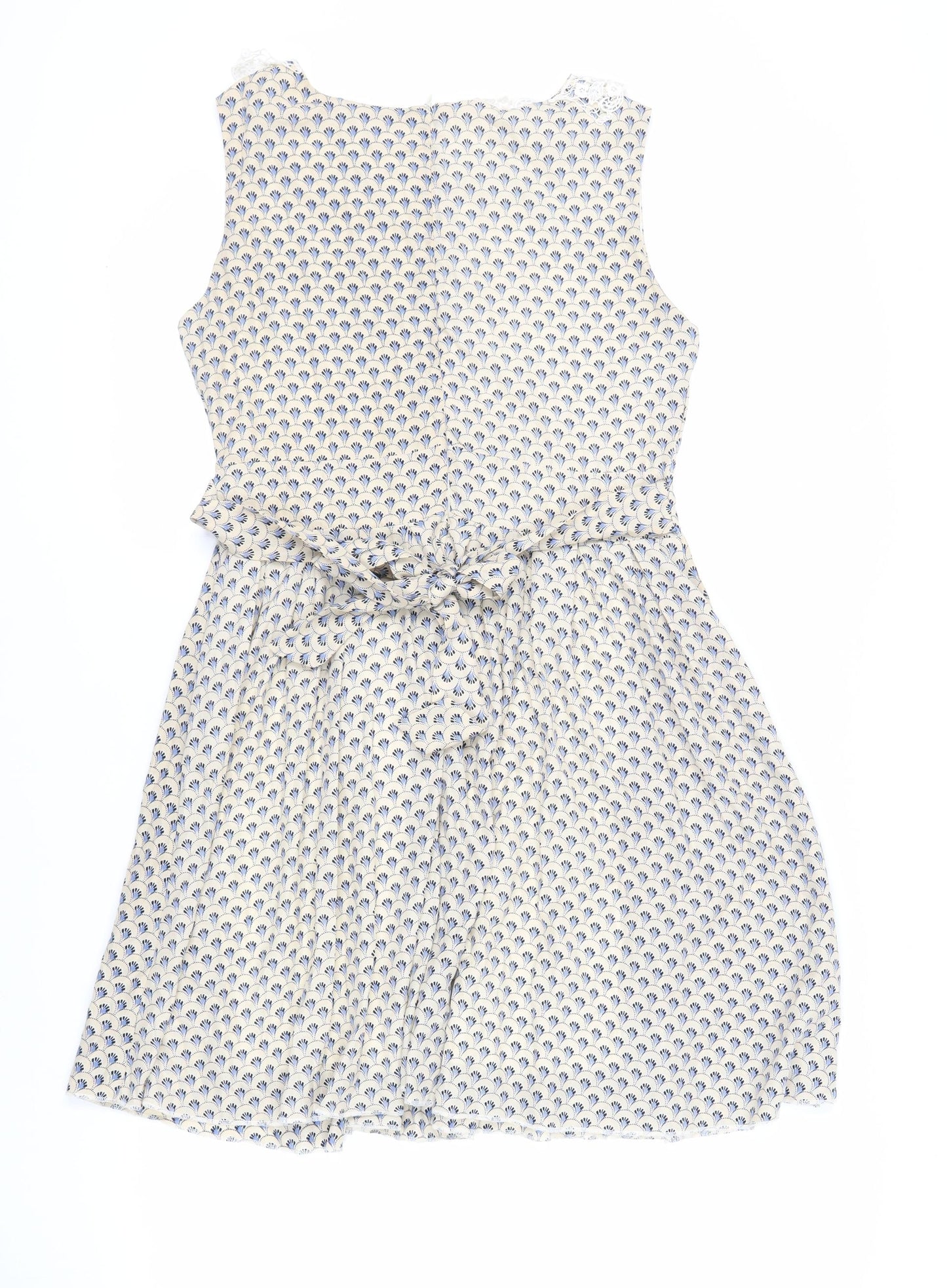 Shikka London Womens Beige Geometric Polyester Fit & Flare Size 10 Collared Zip
