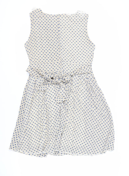 Shikka London Womens Beige Geometric Polyester Fit & Flare Size 10 Collared Zip
