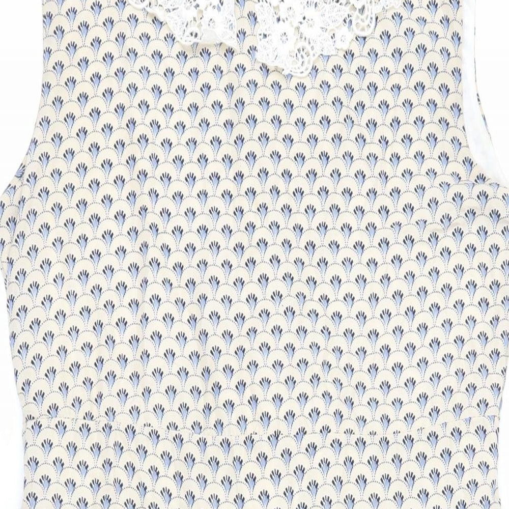Shikka London Womens Beige Geometric Polyester Fit & Flare Size 10 Collared Zip