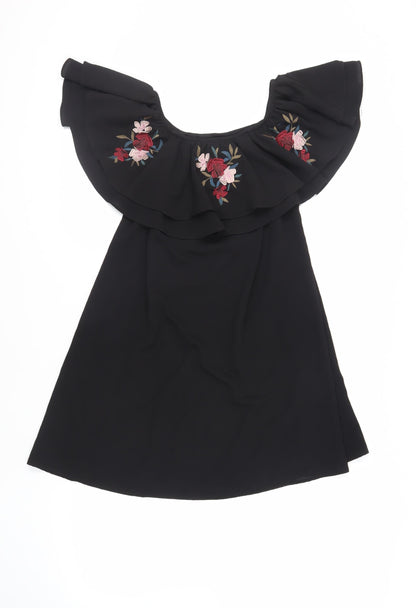 Nrew Look Womens Black Polyester Trapeze & Swing Size 10 Off the Shoulder Pullover - Embroidered