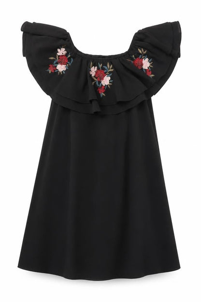 Nrew Look Womens Black Polyester Trapeze & Swing Size 10 Off the Shoulder Pullover - Embroidered