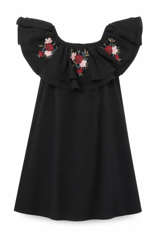 Nrew Look Womens Black Polyester Trapeze & Swing Size 10 Off the Shoulder Pullover - Embroidered
