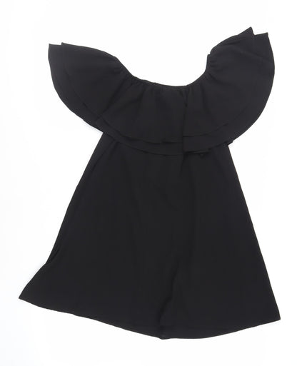 Nrew Look Womens Black Polyester Trapeze & Swing Size 10 Off the Shoulder Pullover - Embroidered