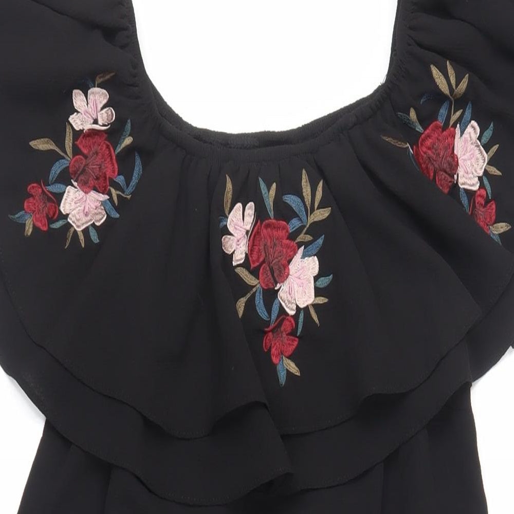 Nrew Look Womens Black Polyester Trapeze & Swing Size 10 Off the Shoulder Pullover - Embroidered