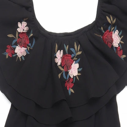Nrew Look Womens Black Polyester Trapeze & Swing Size 10 Off the Shoulder Pullover - Embroidered