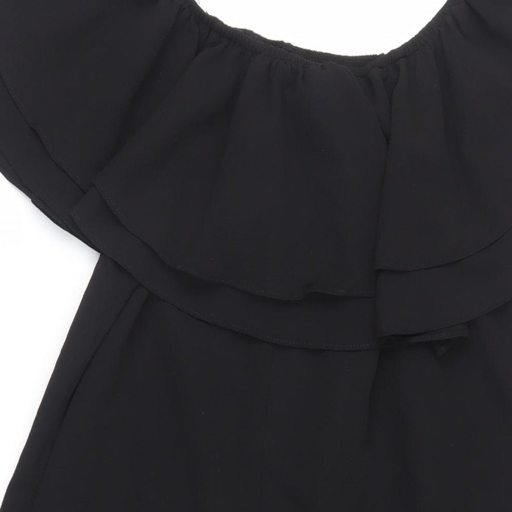 Nrew Look Womens Black Polyester Trapeze & Swing Size 10 Off the Shoulder Pullover - Embroidered