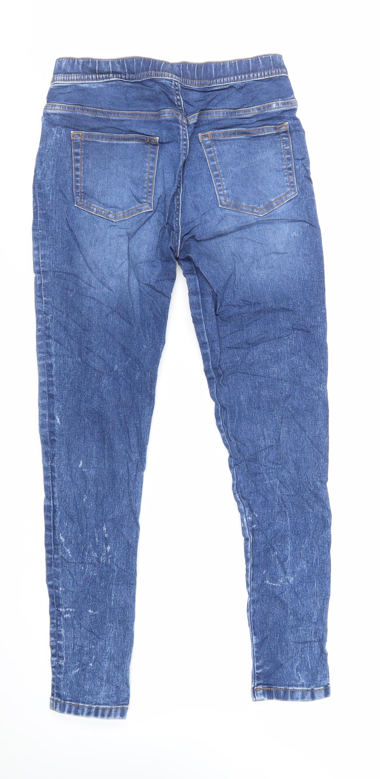 Marks and Spencer Girls Blue Cotton Jegging Jeans Size 13-14 Years Regular - Acid Wash Details