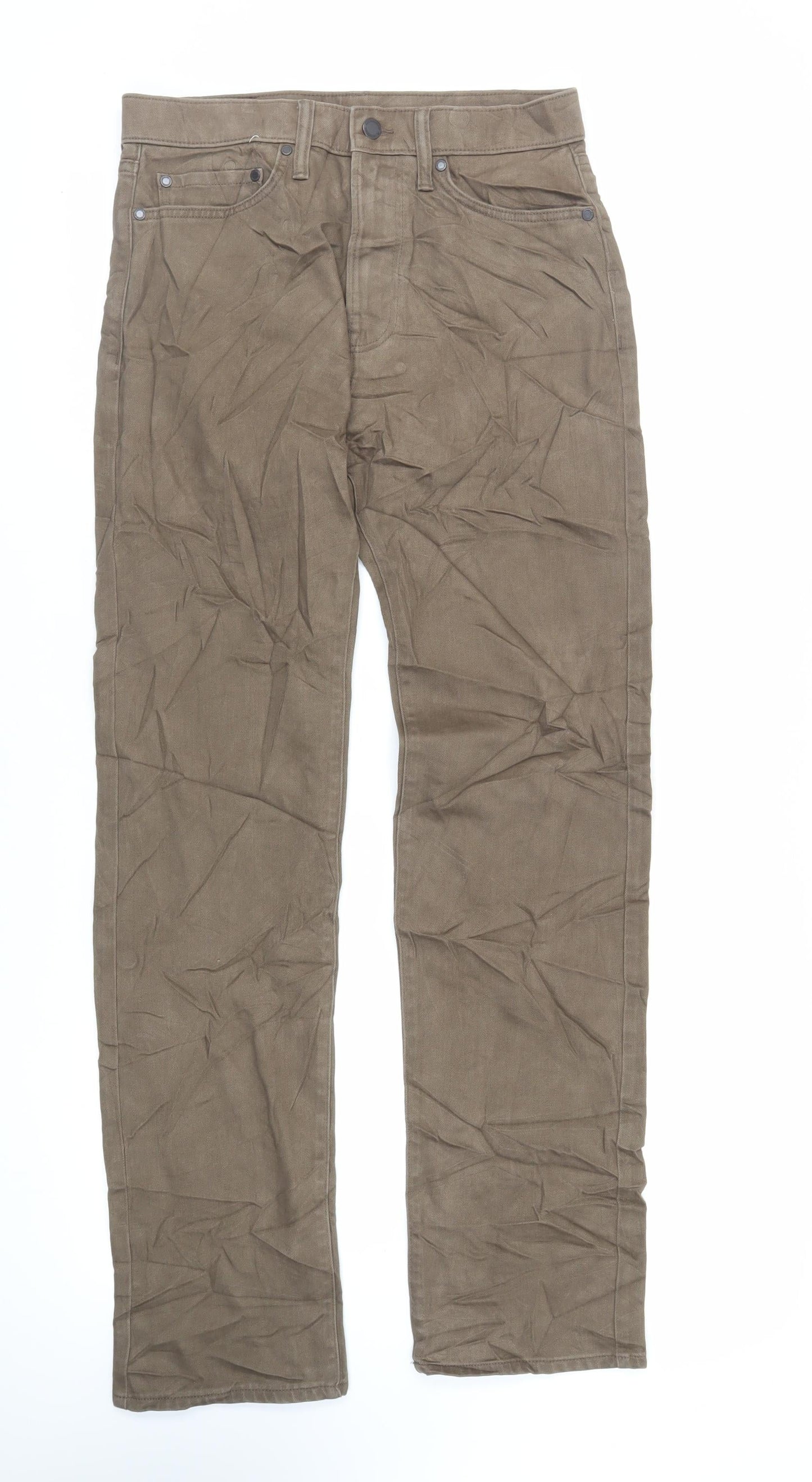 Marks and Spencer Mens Brown Cotton Straight Jeans Size 30 in L33 in Regular Zip