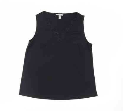H&M Womens Black Polyester Basic Blouse Size S V-Neck - Lace Detail