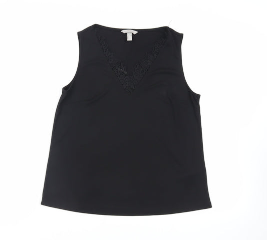 H&M Womens Black Polyester Basic Blouse Size S V-Neck - Lace Detail