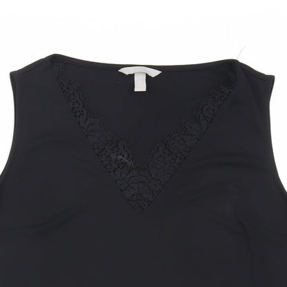 H&M Womens Black Polyester Basic Blouse Size S V-Neck - Lace Detail