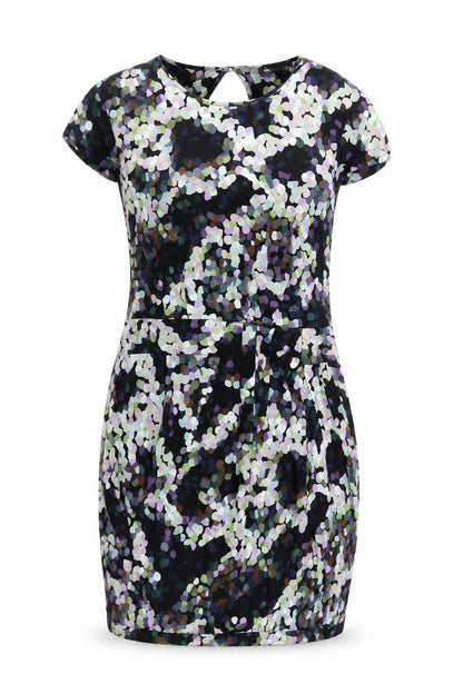 Warehouse Womens Black Geometric Viscose Mini Size 8 Round Neck Button