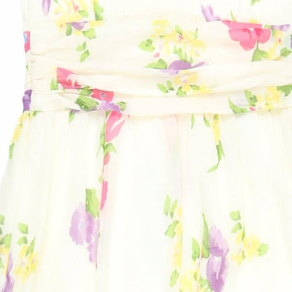 Pomodoro Womens Ivory Floral Polyester Fit & Flare Size 12 V-Neck Zip - Lined