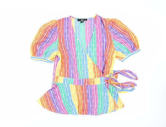 Find Womens Multicoloured Striped Polyester Wrap Blouse Size 10 V-Neck