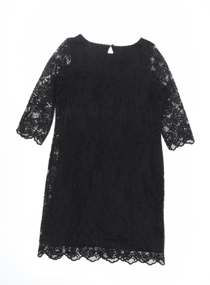Marks and Spencer Womens Black Viscose Sheath Size 14 Boat Neck Button