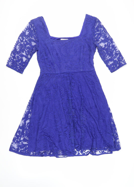 Monsoon Womens Blue Polyester Fit & Flare Size 12 Square Neck Pullover - Lined