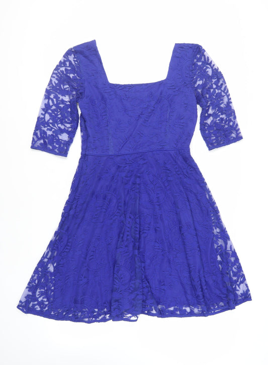 Monsoon Womens Blue Polyester Fit & Flare Size 12 Square Neck Pullover - Lined