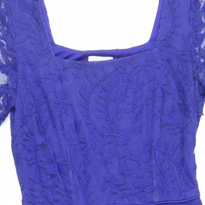 Monsoon Womens Blue Polyester Fit & Flare Size 12 Square Neck Pullover - Lined