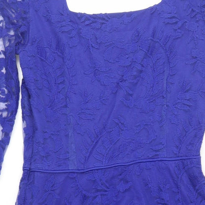 Monsoon Womens Blue Polyester Fit & Flare Size 12 Square Neck Pullover - Lined