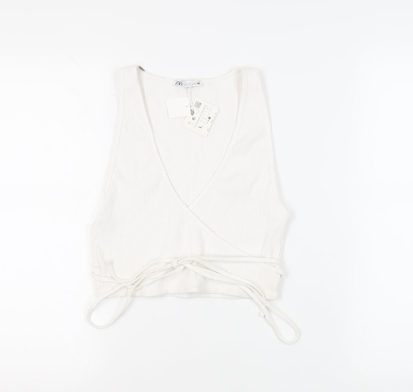 Womens UK Size L Zara White Cropped Tank