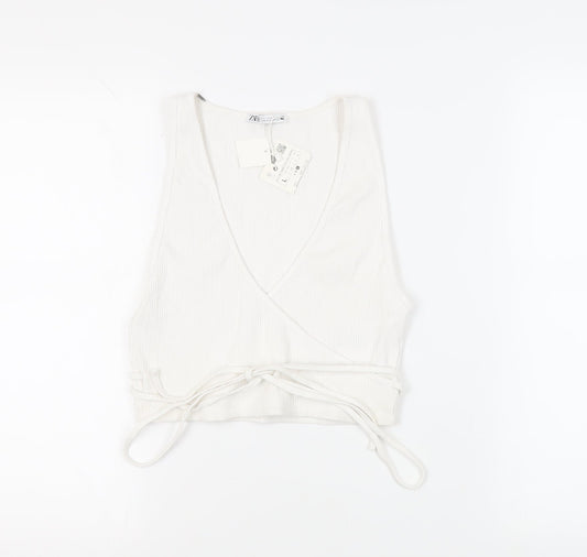 Womens UK Size L Zara White Cropped Tank
