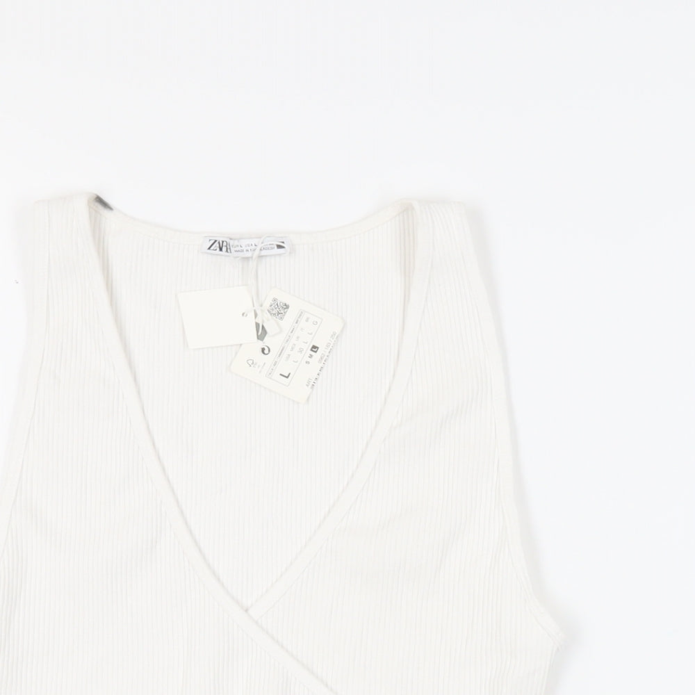 Womens UK Size L Zara White Cropped Tank