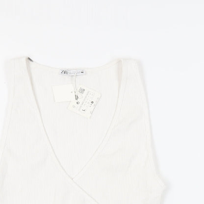 Womens UK Size L Zara White Cropped Tank