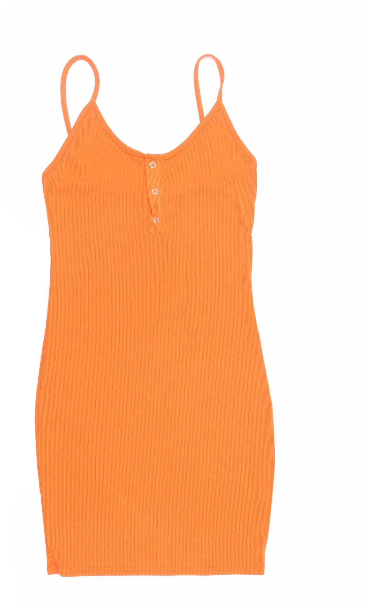 PRETTYLITTLETHING Womens Orange Polyester Bodycon Size 10 Scoop Neck Pullover - Ribbed