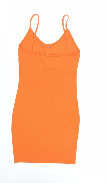 PRETTYLITTLETHING Womens Orange Polyester Bodycon Size 10 Scoop Neck Pullover - Ribbed
