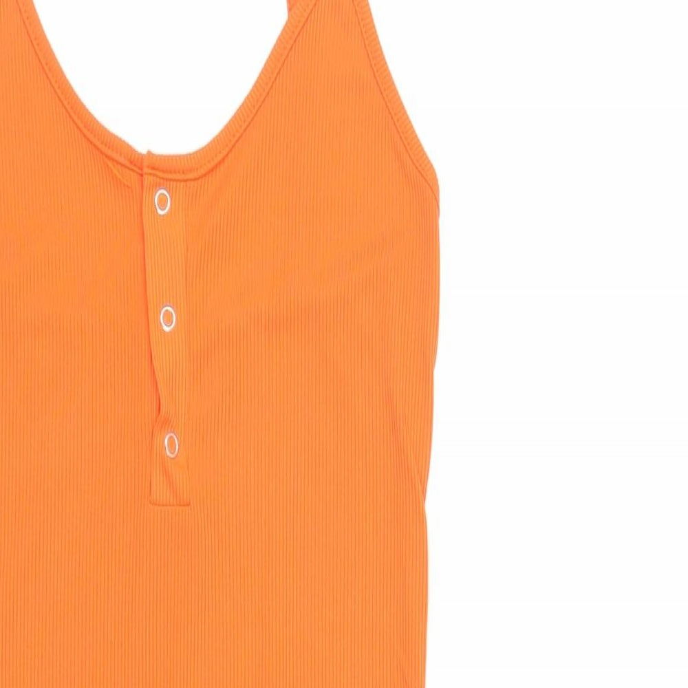 PRETTYLITTLETHING Womens Orange Polyester Bodycon Size 10 Scoop Neck Pullover - Ribbed