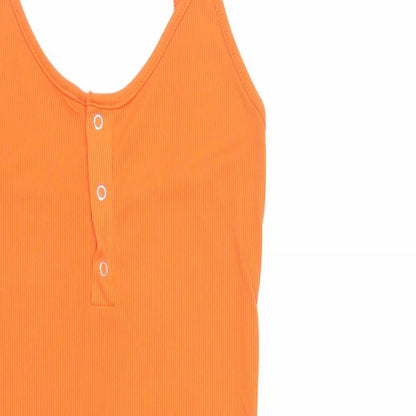 PRETTYLITTLETHING Womens Orange Polyester Bodycon Size 10 Scoop Neck Pullover - Ribbed