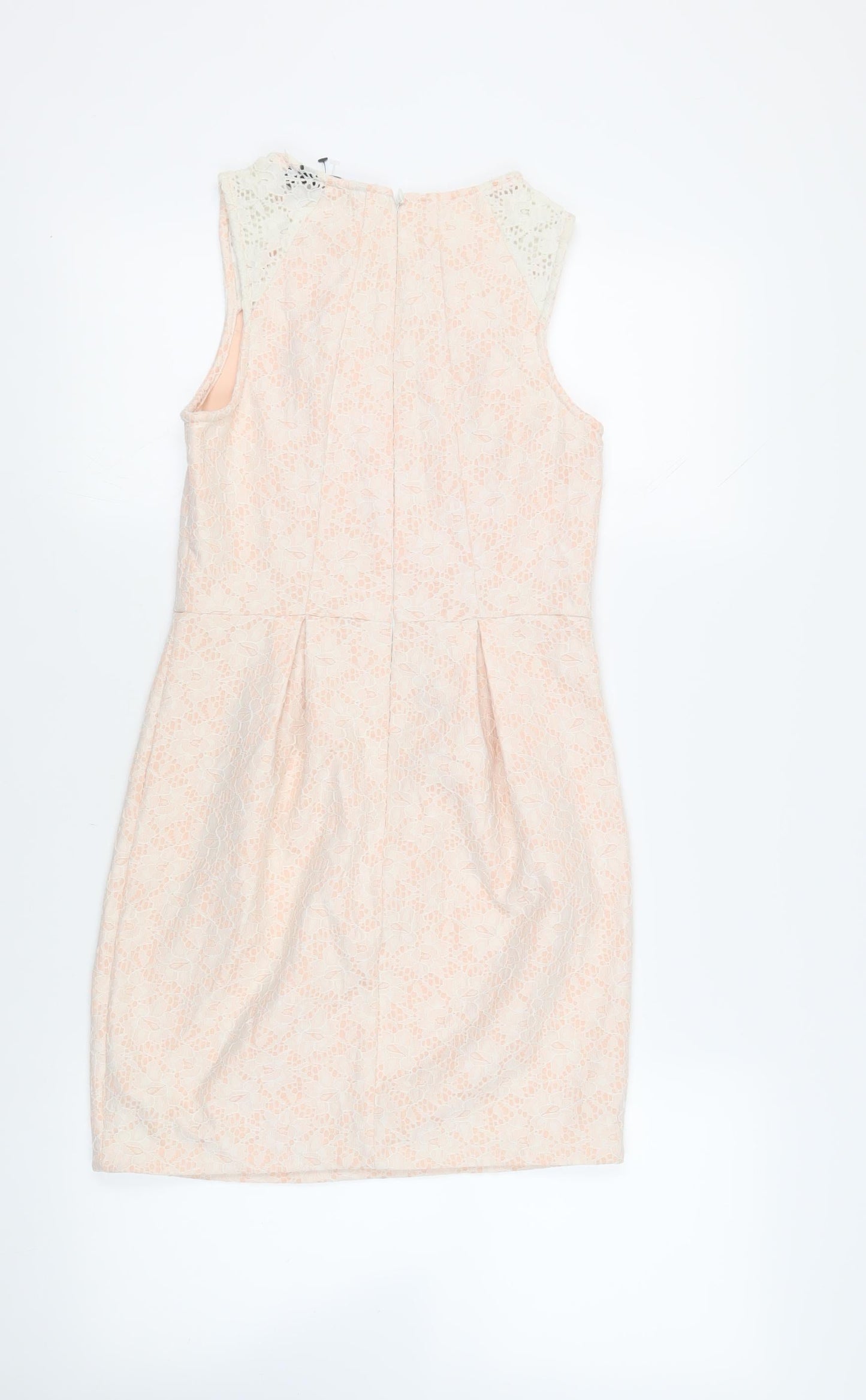 New Look Womens Pink Nylon Pencil Dress Size 10 Boat Neck Zip