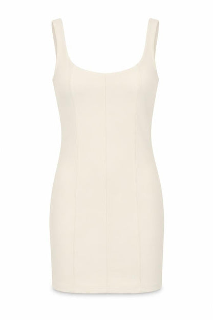 Stradivarius Womens Ivory Polyester Tank Dress Size S Scoop Neck Pullover - Ribbed