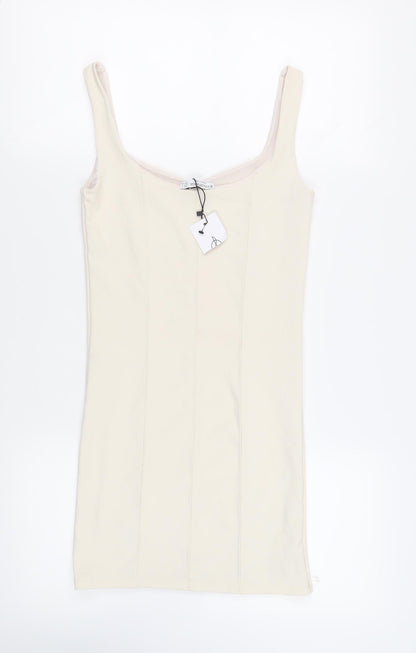 Stradivarius Womens Ivory Polyester Tank Dress Size S Scoop Neck Pullover - Ribbed