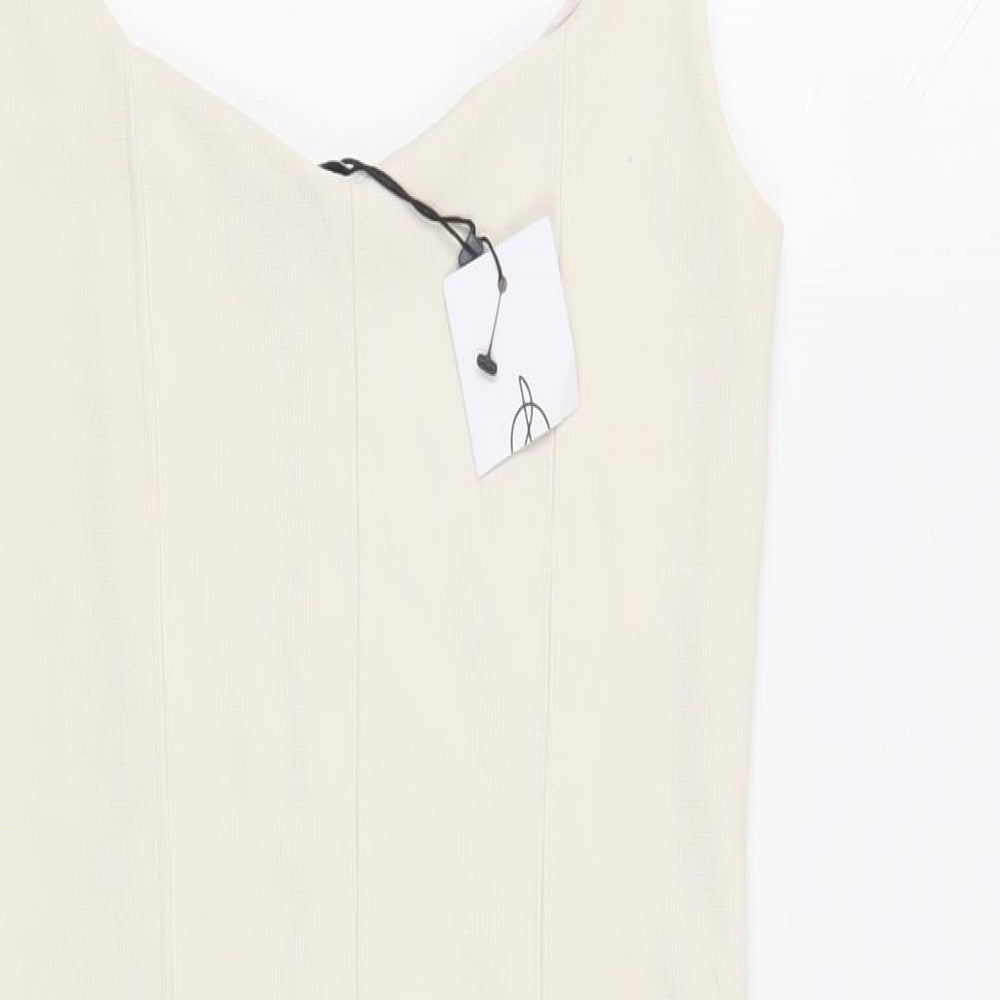 Stradivarius Womens Ivory Polyester Tank Dress Size S Scoop Neck Pullover - Ribbed